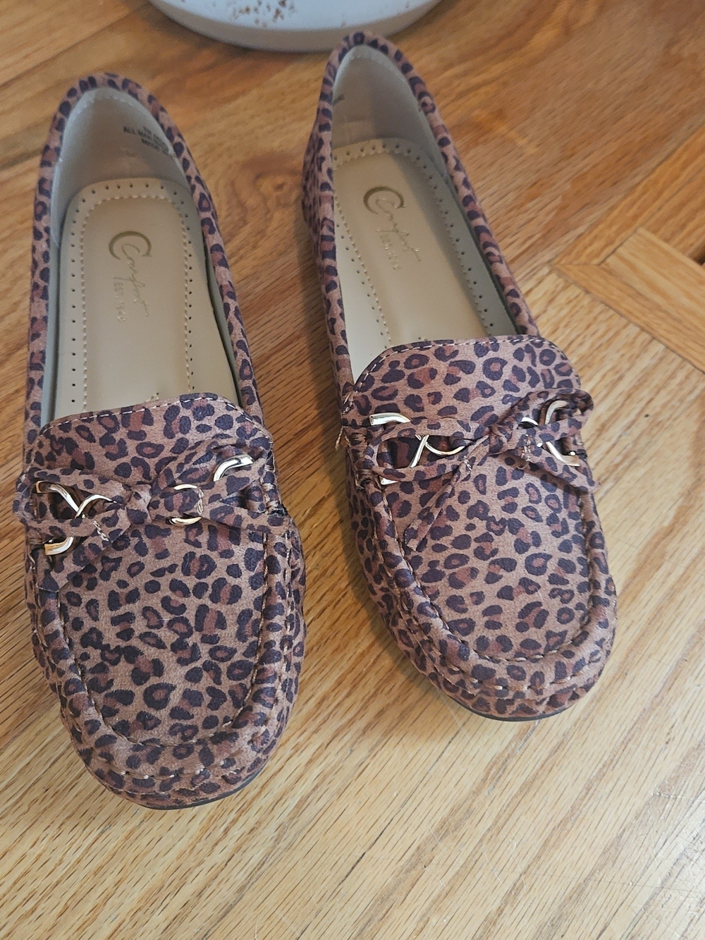 Comfort Est 1946 Leopard Print Loafers with Chain Accent - Brown